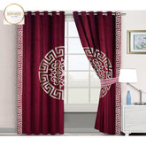 2 Pieces Premium splendid velvet curtain Panels & 2 Belts (Maroon/White)